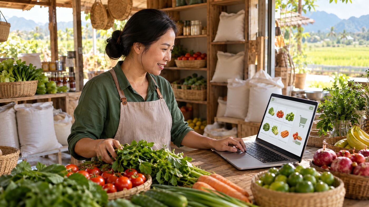 Góc làm việc minh họa chủ đề công ty thiết kế website nông sản